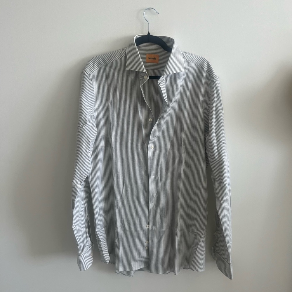 NWT: Harold Men’s Taupe Striped Linen Shirt Size 16